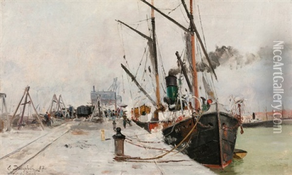 <port De Calais> Oil Painting - Eugene Baptiste Emile Dauphin