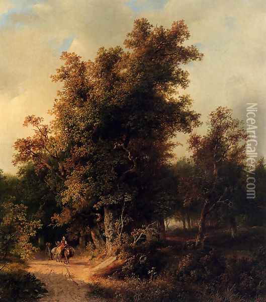 A Wooded Landcsape With Travellers On A Sandy Track Oil Painting - Cornelis Lieste