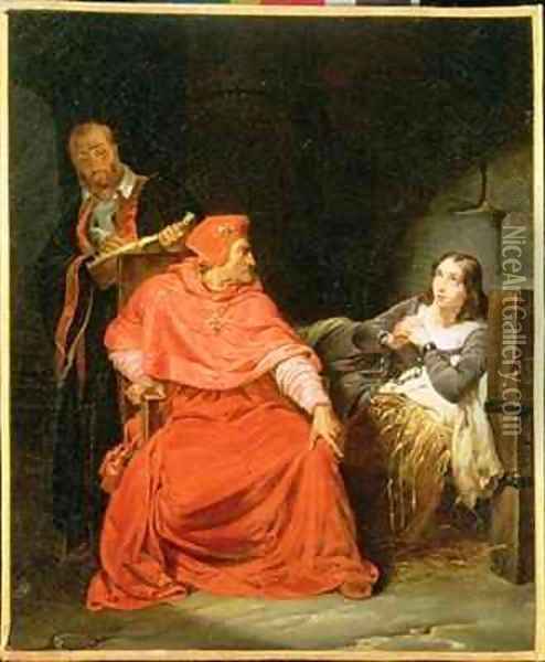 Joan of Arc 1412-31 Interrogated by the Cardinal of Winchester Oil Painting - Hippolyte (Paul) Delaroche