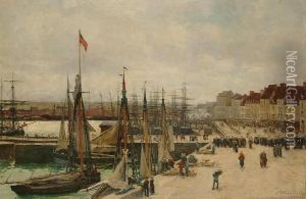 French Harbour Scene Oil Painting - Jules Lessore