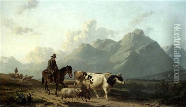 Bauer Mit Vieh Auf Dem Weg Zum Markt Oil Painting - Alfred Eduard Agenor de Bylandt