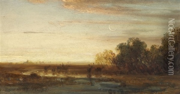 Nachtliche Landschaft Bei Munchen Oil Painting - Eduard Schleich the Elder