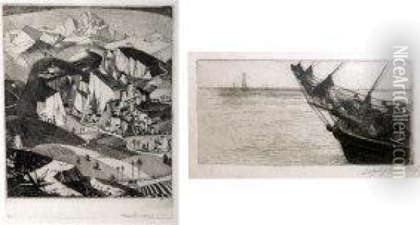 The Bowsprit, Signed Etching, 8x18cm And Oil Painting - George Ogilvy Reid