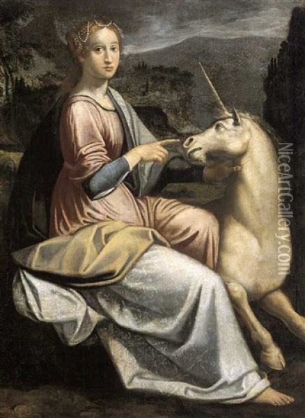 Dama Con L'unicorno Oil Painting - Barbara Longhi