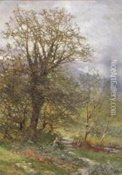 Rural Landscape With Woman By A Path Oil Painting - Frederick John Widgery