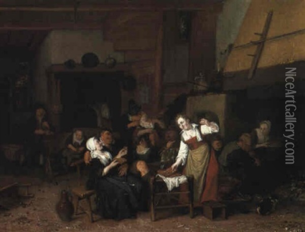 Peasants Carousing In A Tavern Oil Painting - Cornelis Dusart