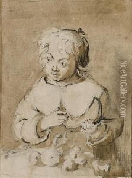 A Little Girl At A Table Holding A Slice Of Melon Oil Painting - Gerard Terborch