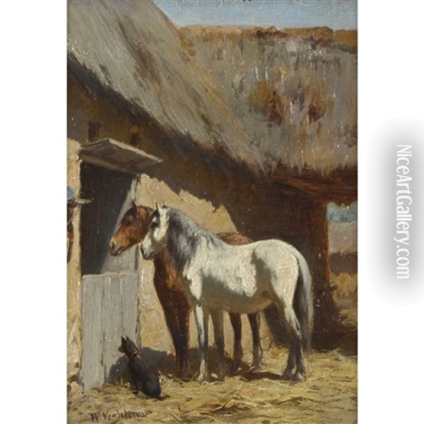 Pferde Und Hund Vor Dem Stall Oil Painting - Wouter Verschuur the Younger