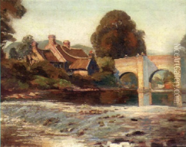 Low Bridge, Barnad Castle, Co. Durham Oil Painting - Ernest Higgins Rigg