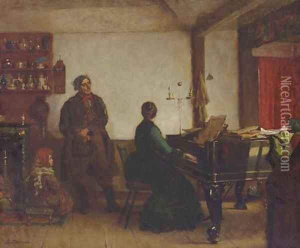 Play Me a Tune Oil Painting - Eastman Johnson