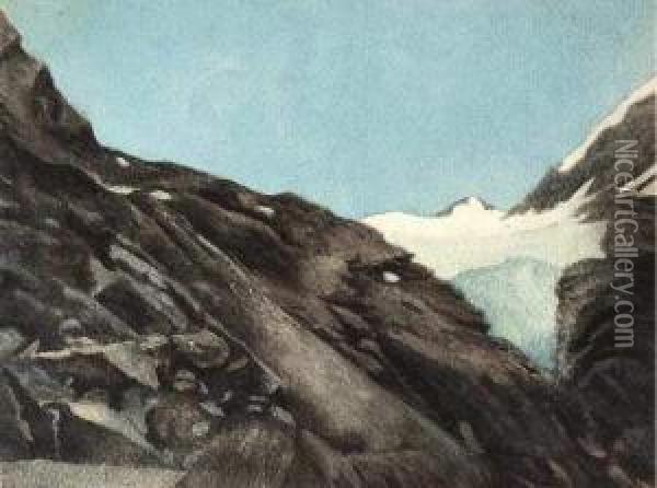 Le Glacier Du Baounnet Vu D'anciennes Moraines, Vallee D'averole. Oil Painting - Frantz Schrader