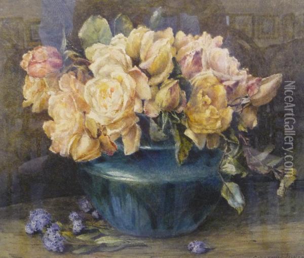 Still Life Study Of Roses In A Bowl Oil Painting - Constance Lawson