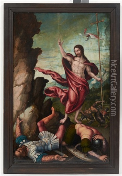 Recto: La Resurrection Du Christ Verso: Trois Tetes De Saints Avec Les Symboles Oil Painting - Bernaert (Barend) van Orley