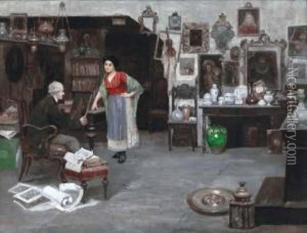 La Bottega Dell'antiquario Oil Painting - Cesare Vianello