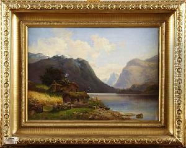 Fjordlandskap Oil Painting - Josefina Holmlund