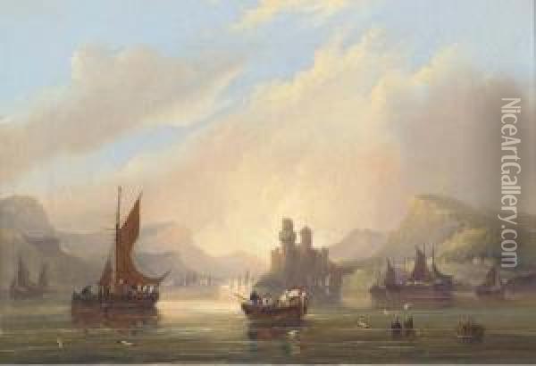 A Busy Day On The Rhine Oil Painting - Frederick Calvert
