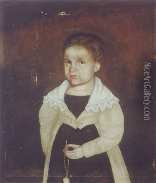 Portrait Of A Boy Holding A Watch On A Chain Oil Painting - Aaron Dean Fletcher