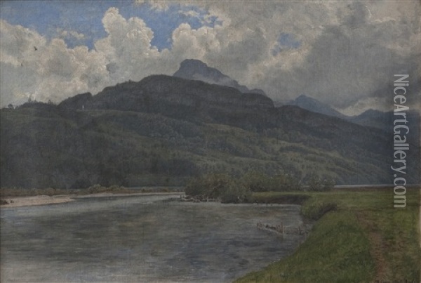 Burgenstock Och S:t Gotthard-massivet Vid Vierwaldstattersee I Schweiz Oil Painting - Janus la Cour