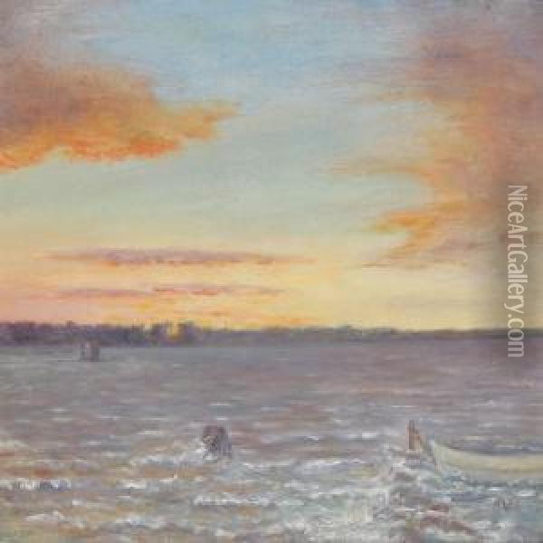 Sunset At A Fiord Oil Painting - Albert Edward Wang