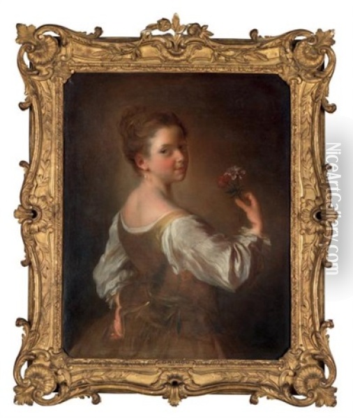 Portrait D'une Jeune Fille Avec Des Fleurs Oil Painting - Alexis Grimou