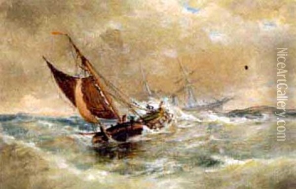 Ships In A Storm Oil Painting - Elisha Taylor Baker