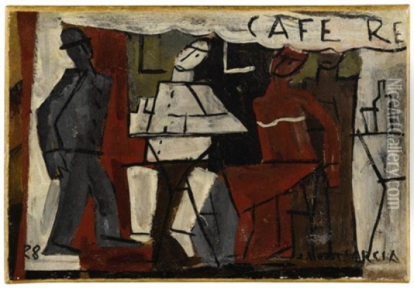 Cafe De Paris Oil Painting - Joaquin Torres-Garcia