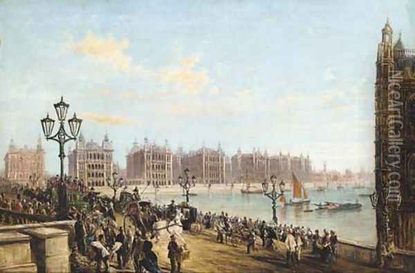On Westminster Bridge Oil Painting - Francis Moltino