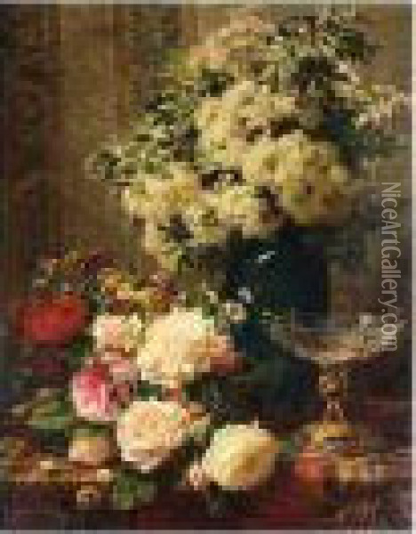 Still Life Of Flowers Oil Painting - Jean-Baptiste Robie