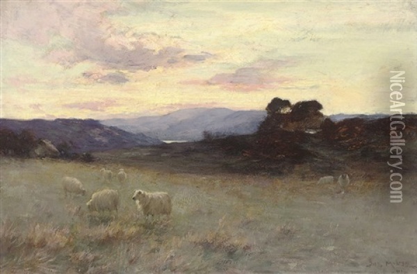Sunset On The Hills Oil Painting - Joseph Milne