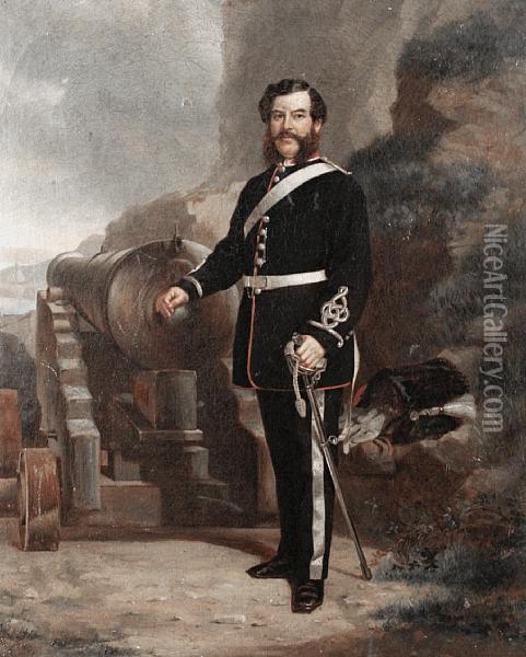 An Artillery Officer Standing Before A Gun Oil Painting - C. H. Hart