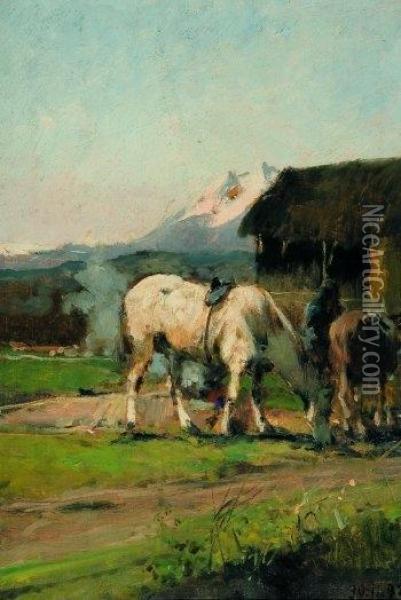 Cavalli Oil Painting - Lorenzo Delleani