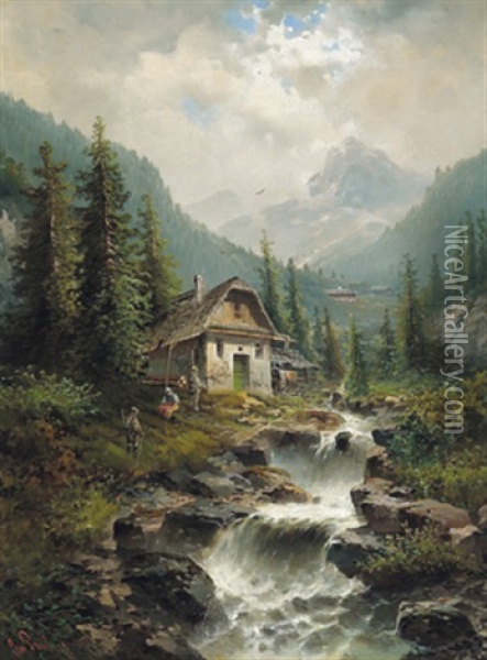 Wildbach Im Engadin Oil Painting - Leonhard Paulus
