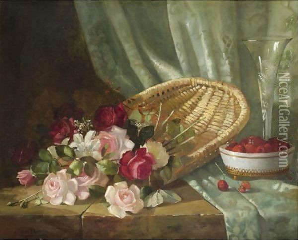 Still Life With Roses And Raspberries Oil Painting - Abbott Fuller Graves