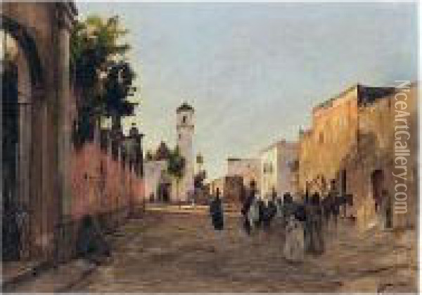 Street Scene, Quantla, Mexico Oil Painting - Howard Russell Butler