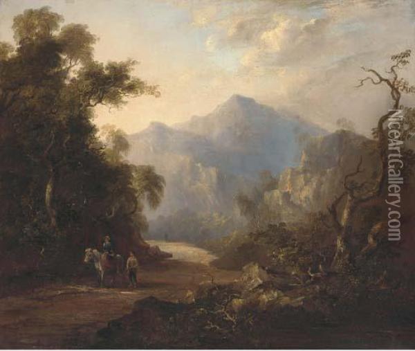 Figures On A Beaten Track In A Mountainous Landscape Oil Painting - Horatio McCulloch