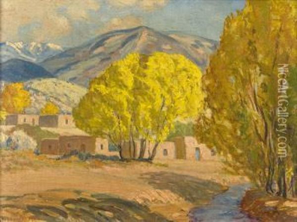 New Mexico Scene With Adobe Oil Painting - Sheldon Parsons