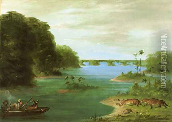 A Jaguar Hunt, Brazil Oil Painting - George Catlin