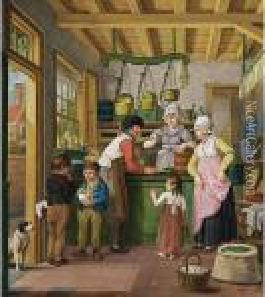At The Grocery Shop Oil Painting - Cornelis van Cuylenburg
