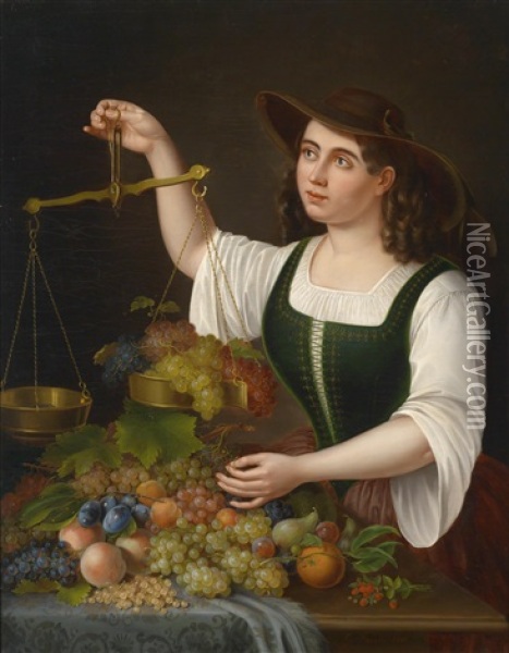 Eine Junge Marktfrau Beim Abwagen Von Fruchten Oil Painting - George Forster