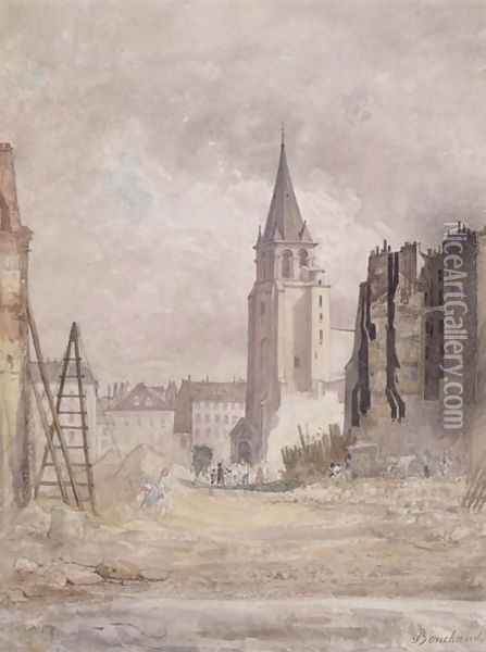 Demolition of Saint-Germain-des-Pres, c. 1867-68 Oil Painting - Prudent Leon Bouchaud