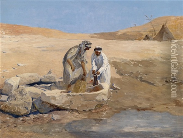 Beduinen Am Flussufer Oil Painting - Leopold Alphons Mielich