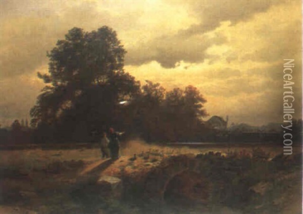 Landschaft Mit Bauern Und Federvieh Oil Painting - Gustav Osterroht