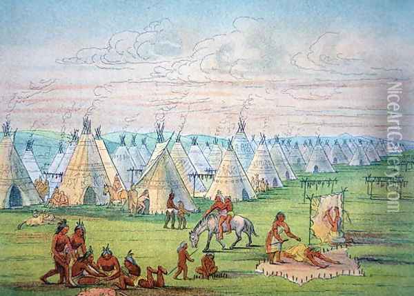 Sioux Camp Scene, 1841 Oil Painting - George Catlin