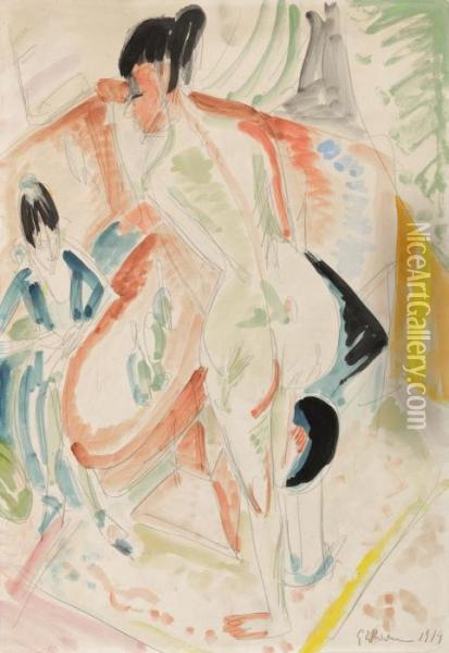 Frau Und Nackte Frau Im Atelier Oil Painting - Ernst Ludwig Kirchner