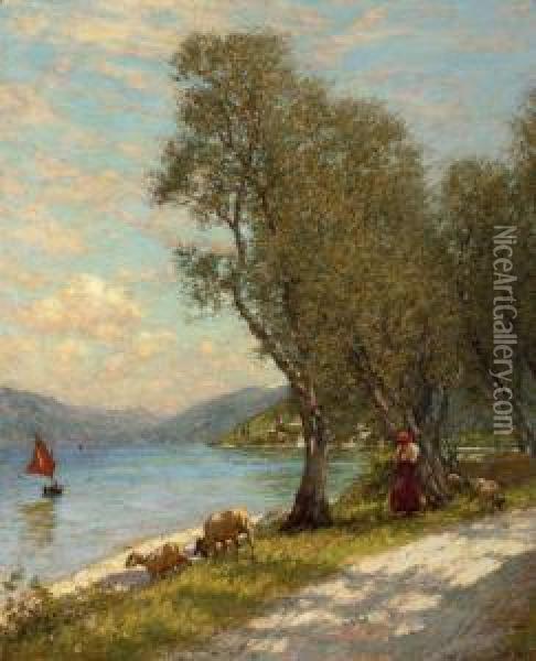 Veronese Shepherdess, Lake Garda Oil Painting - Henry Herbert La Thangue