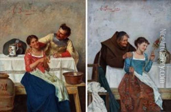 Cavalier And A Monk With Serving Girls Oil Painting - Alessandro Sani
