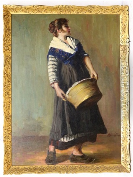 Een Wasvrouw  (a Lanundry Woman) Oil Painting - Ernoe Voeroes Beli