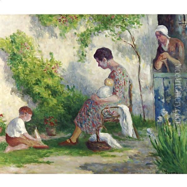 Rolleboise Madame Bouin Et Ses Enfants Oil Painting - Maximilien Luce