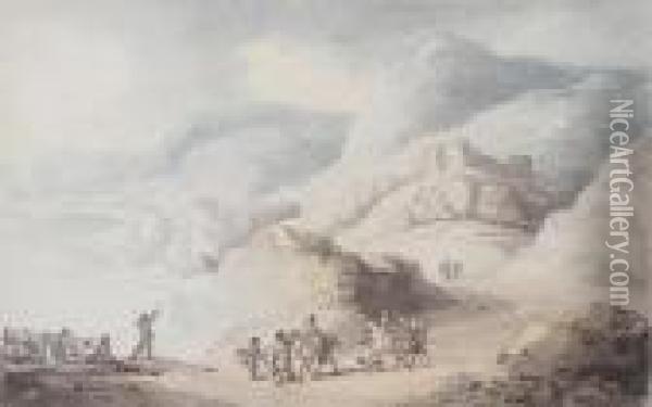A Rocky Bay With A Castle Oil Painting - Thomas Rowlandson