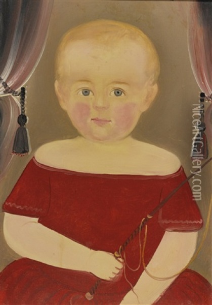 Portrait Of A Blonde Boy With Red Dress With Whip Oil Painting - William Matthew Prior